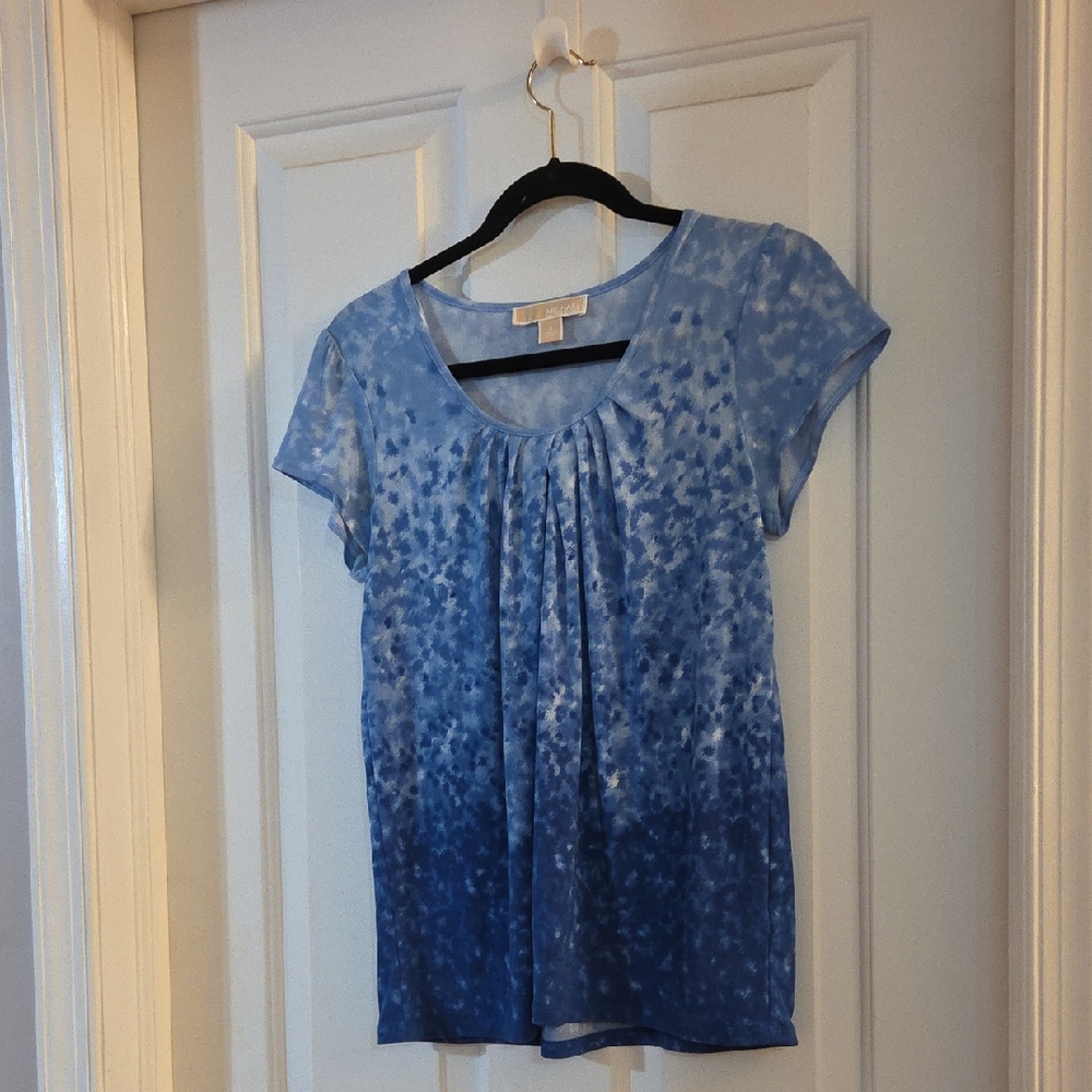 Michael Kors Blue Ombre Short Sleeve Scoop Neck Top Small